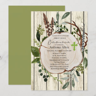 Rustikale Boho Greenery Erste Heilige Kommunion Einladung