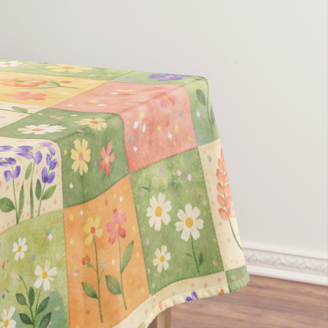 Rustikale Boho-Grün- und Orange-Steppdecke, floral Tischdecke (Beispiel)
