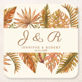 Rustikale Boho Herbst-Foliage-Monogramm-Hochzeit Rechteckiger Pappuntersetzer