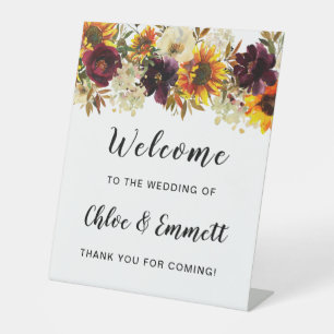 Rustikale Boho Herbstblütenhochzeit Willkommen Sockelschild