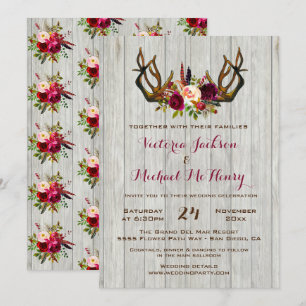 Rustikale Boho Hochzeit Einladung mit Hirschantler