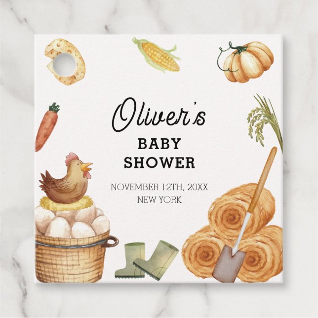 Rustikale Boho KinderBaby-Dusche auf der Bauernhöf Geschenkanhänger (Vorderseite)