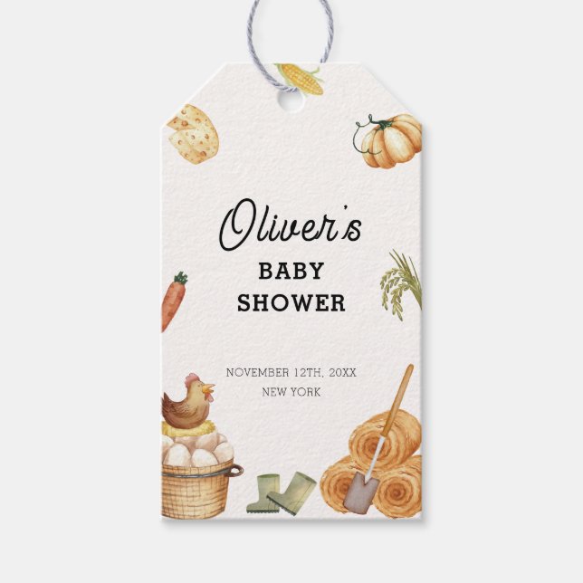 Rustikale Boho KinderBaby-Dusche auf der Bauernhöf Geschenkanhänger (Vorderseite)