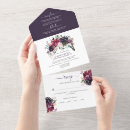 Rustikale Boho Lila Pflaumenrosa Rote Blumenhochze All In One Einladung