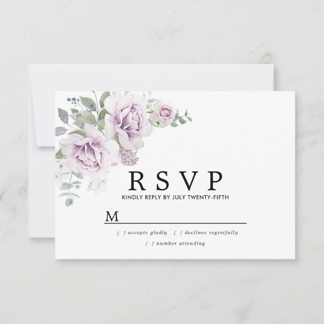 Rustikale Boho Lila Rose Floral Quinceanera UAWG RSVP Karte (Vorderseite)