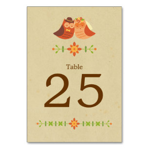 Rustikale Boho Lovebird-Eulen-Paar-Hochzeit Tischnummer