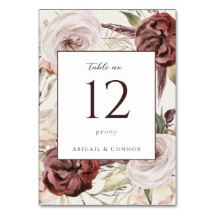 Rustikale Boho-Marsala-Cream-Blumen Tischnummer