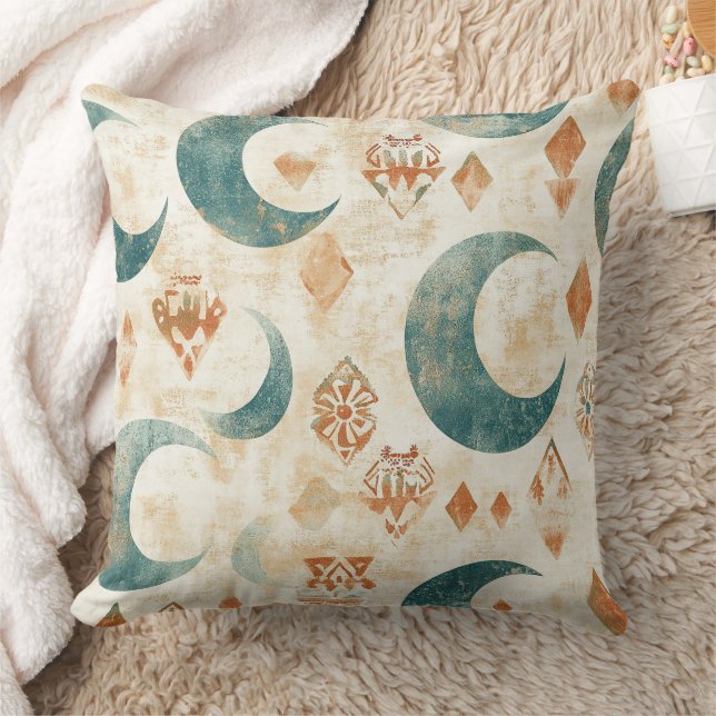 Rustikale Boho-Mond-Blumen-Erdige Botanik Kissen (Decke)