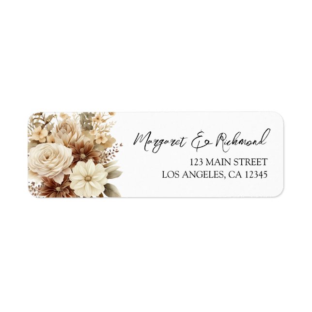 Rustikale Boho neutrale Floral Wedding Address Lab (Vorne)