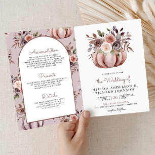 Rustikale Boho neutrale Kürbis-Blumen-QR-Code-Hoch Einladung