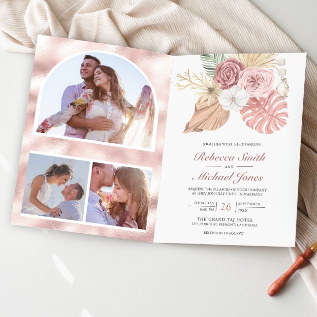 Rustikale Boho-Palm-Rosen in Staubrosa mit QR-Code Einladung (Von Creator hochgeladen)