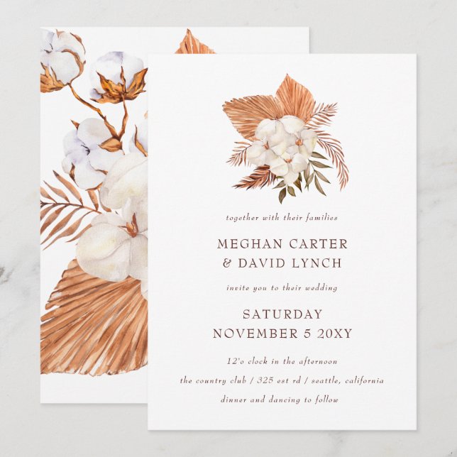 Rustikale Boho pampas Grass Floral Wüste Hochzeit Einladung (Vorne/Hinten)