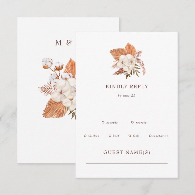 Rustikale Boho Pampas Grass Floral Wüste Hochzeit RSVP Karte (Vorne/Hinten)