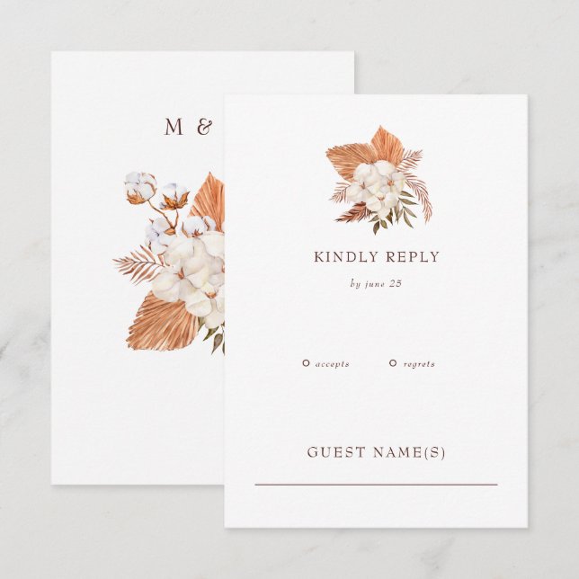 Rustikale Boho Pampas Grass Floral Wüste Hochzeit RSVP Karte (Vorne/Hinten)
