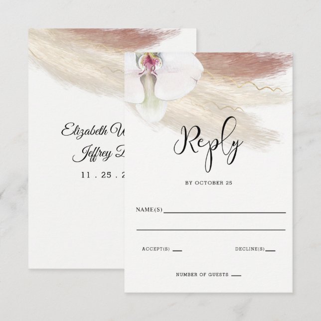 Rustikale Boho Pampas Grass White Orchid Wedding RSVP Karte (Vorne/Hinten)