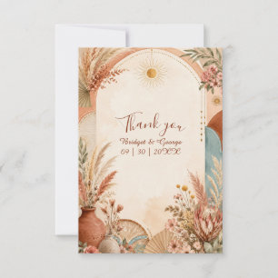 Rustikale Boho Pampas Wildblumen-Hochzeit Dankeskarte