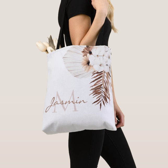 Rustikale Boho-Pampasgras-Blumenmonogramm Tasche (Von Nahem)