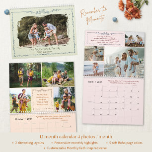 Rustikale Boho-Personalisierte Familien-Glaubens-F Kalender