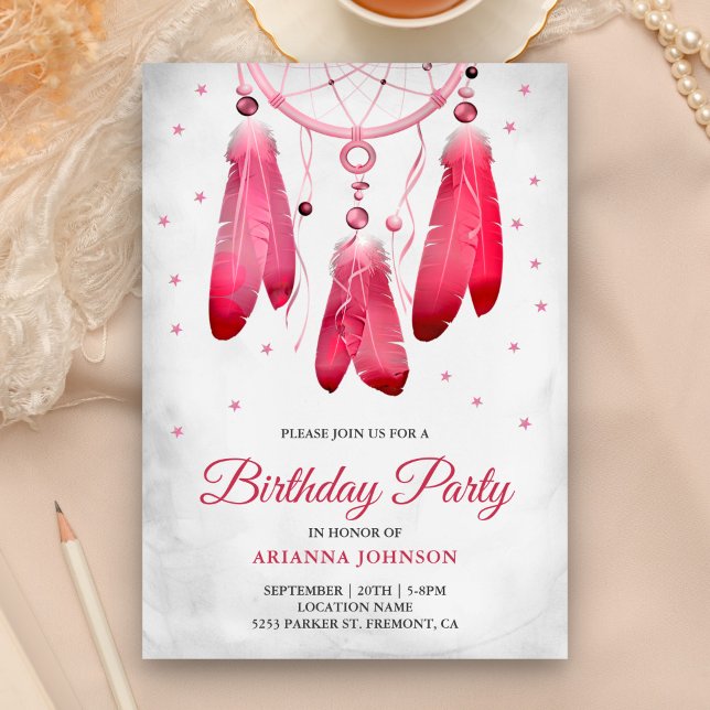 Rustikale Boho Pink Dream Catcher Geburtstagsparty Einladung (Von Creator hochgeladen)