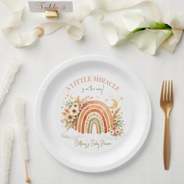 Rustikale Boho-Regenbogen-Baby-Party  Pappteller (Hochzeit)