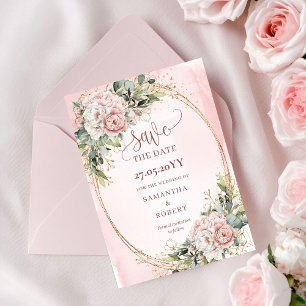 Rustikale Boho-Roségold-Grünpflanzen Save The Date