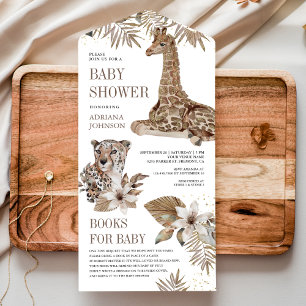 Rustikale Boho-Safari-Leoparden- und Giraffen-Baby All In One Einladung