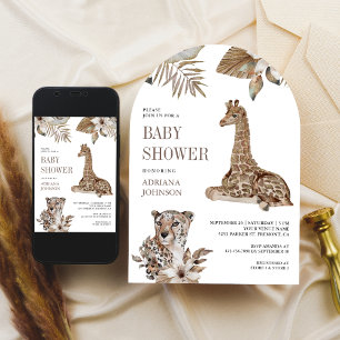 Rustikale Boho-Safari-Leoparden- und Giraffen-Baby Einladung