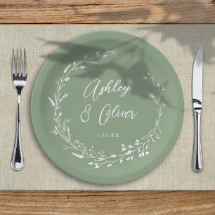 Rustikale Boho Sage Green Wildblume Blumenhochzeit Pappteller