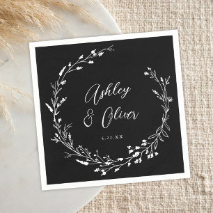 Rustikale Boho Schwarz-weiße Wildblume Blumenhochz Serviette