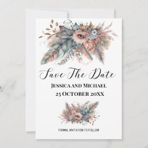 Rustikale Boho-Silber- und rosa Blumen Save The Date