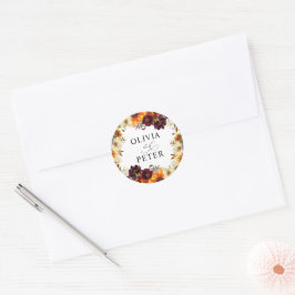 Rustikale Boho Sonnenblume Burgundy Hochzeit im He Runder Aufkleber