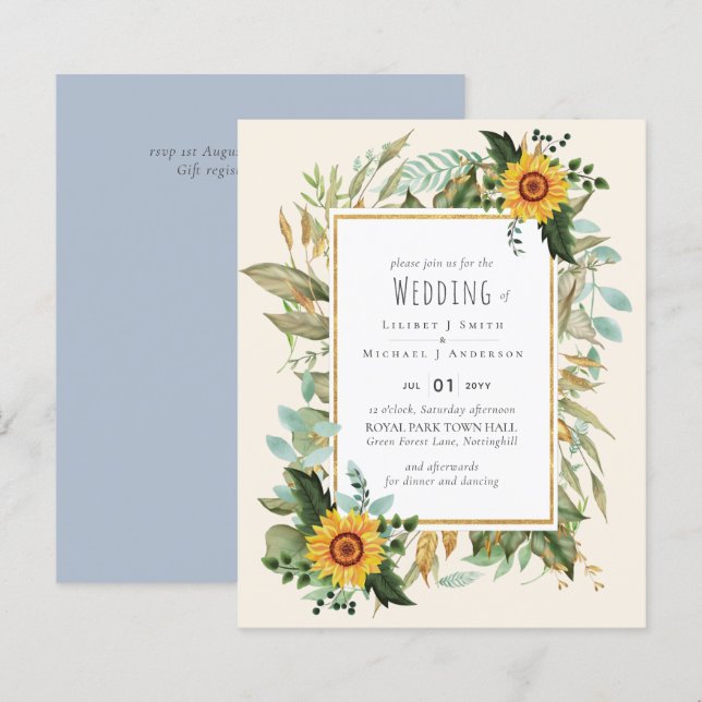 Rustikale BOHO Sonnenblumen Grüne Hochzeit (Vorne/Hinten)