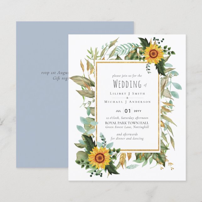 Rustikale BOHO Sonnenblumen Grüne Hochzeit (Vorne/Hinten)