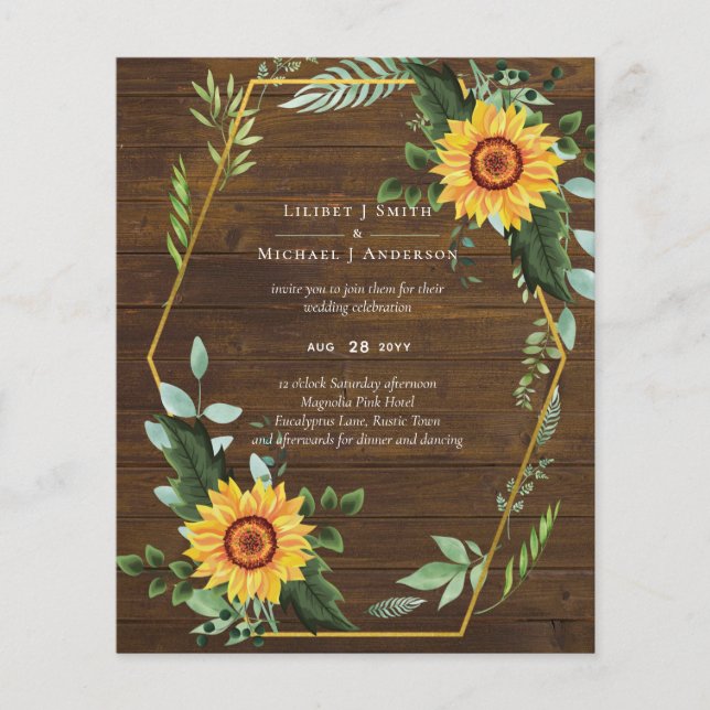 Rustikale BOHO Sonnenblumen Grüne Hochzeit Flyer (Vorne)
