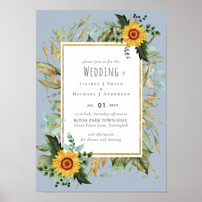 Rustikale BOHO Sonnenblumen Grüne Hochzeit Poster (Vorne)