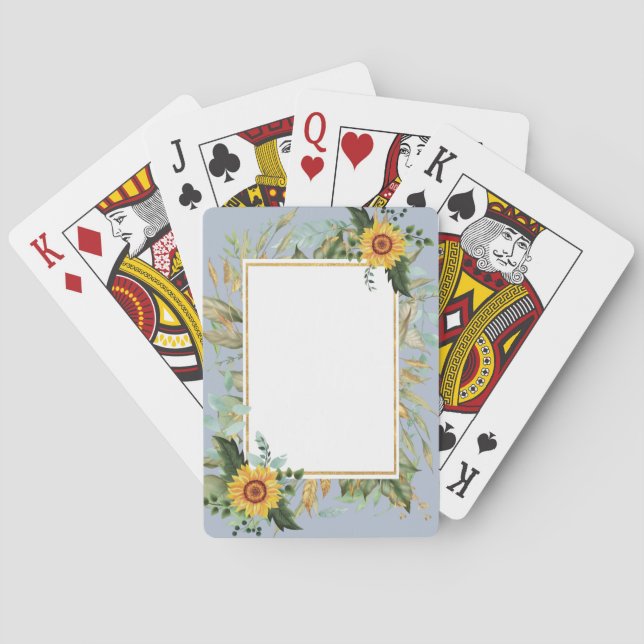 Rustikale BOHO Sonnenblumen Grüne Hochzeit Spielkarten (Rückseite)