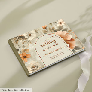 Rustikale Boho-Terrakotta-Beige-Oliv-Floral-Hochze Gästebuch