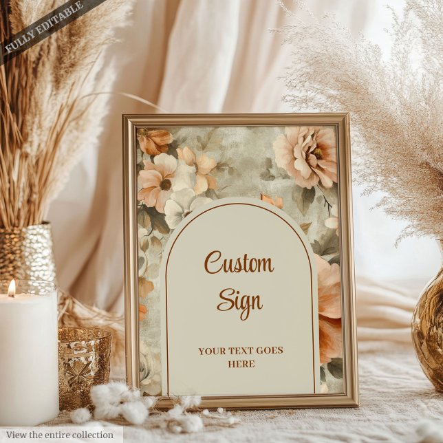 Rustikale Boho-Terrakotta-Elfenbein-Blumenmuster-P Poster (Rustic Terra Cotta Ivory Floral Personalized Wedding Sign)