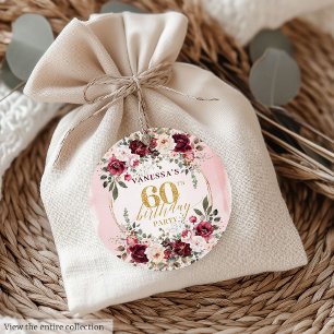 Rustikale Boho-Tiefrot-Blumen zum Dank zum 60. Geb Geschenkanhänger