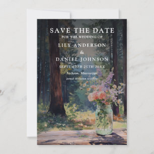 Rustikale Boho-Wald-Blumen-Mason-Jar-Hochzeit Save The Date