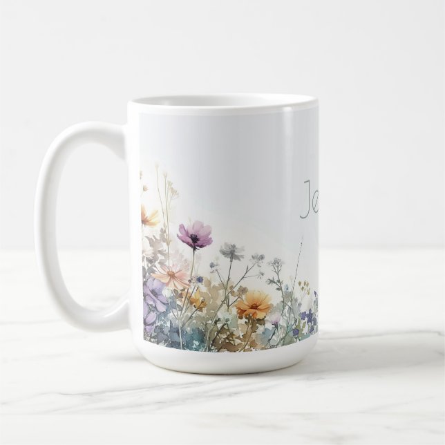 Rustikale Boho Wasserfarben-Wildblumen Kaffeetasse (Links)