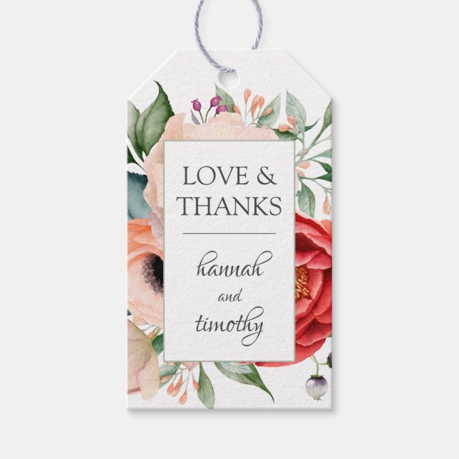 Rustikale Boho Watercolor Blumenhochzeit Geschenkanhänger (Vorderseite)