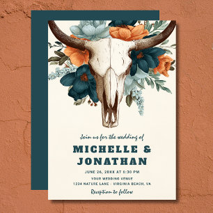 Rustikale Boho Western Cow Skull Floral Wedding Einladung