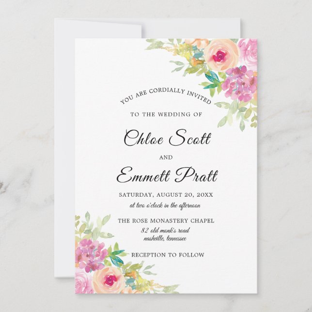 Rustikale Boho-Wildblumen Hochzeit Einladung (Vorderseite)