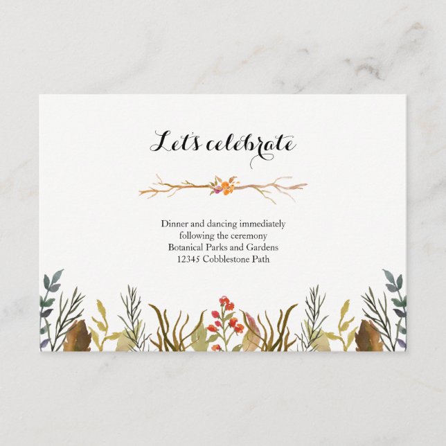 Rustikale Boho Woodland Animals Wasserfarbenhochze Begleitkarte (Vorderseite)