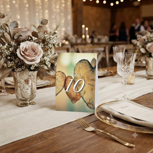 Rustikale Bokeh-Herzen Hochzeitstisch-Nummern-Tafe Tischaufsteller