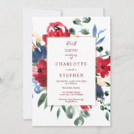 Rustikale bordeauxfarbene Goldhochzeit Einladung