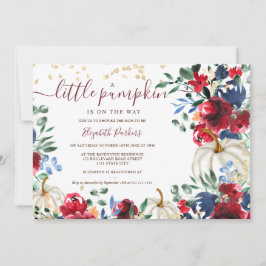 Rustikale bordeauxfarbene Kürbis Herbst Babydusche Einladung