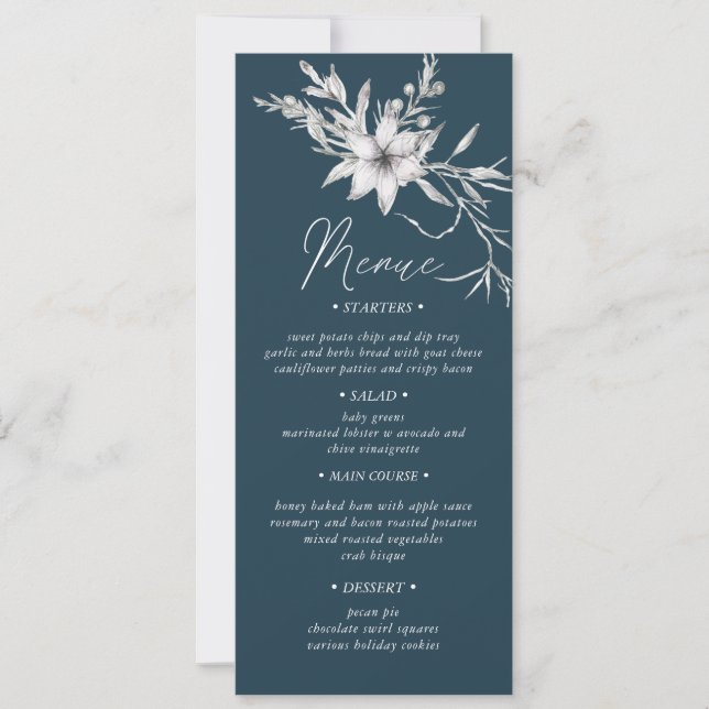 rustikale Botanics Hochzeitsessen Menü Einladung (Vorderseite)