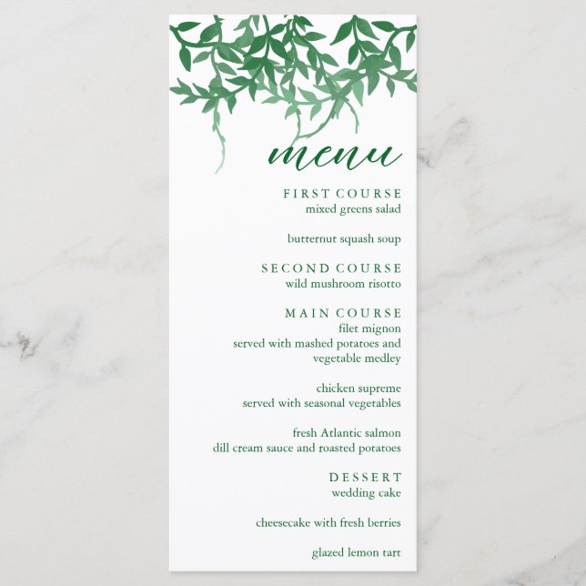 Rustikale Botanische Blätter Hochzeit Menükarte (Vorderseite)